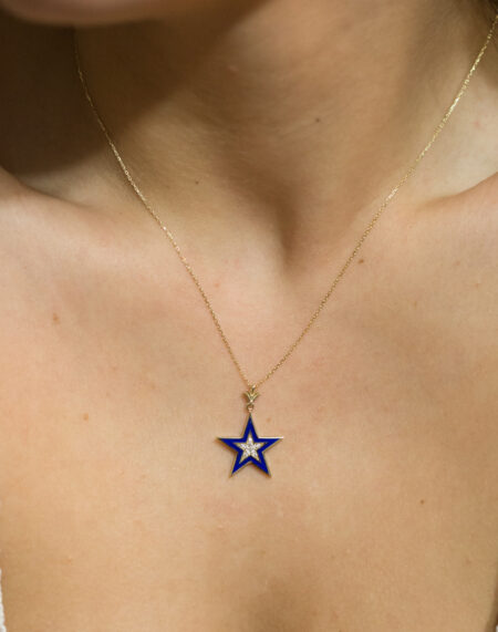 LACİVERT MİNELİ YILDIZ KOLYE