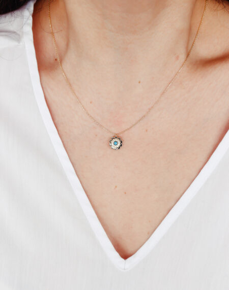 FİRUZE TAŞLI ÇİÇEK KOLYE