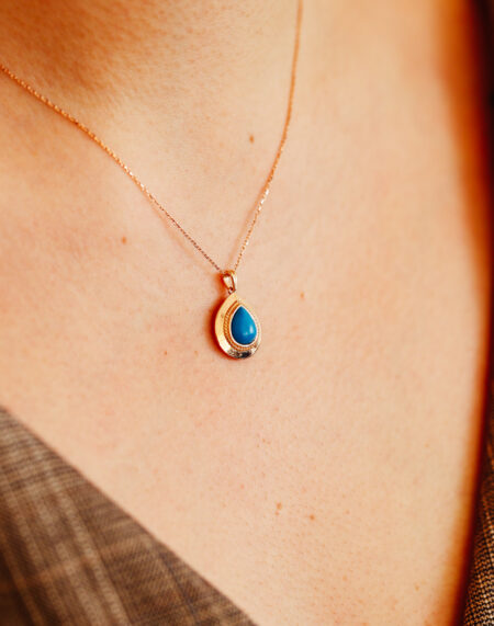 FİRUZE TAŞLI RETRO ALTIN KOLYE